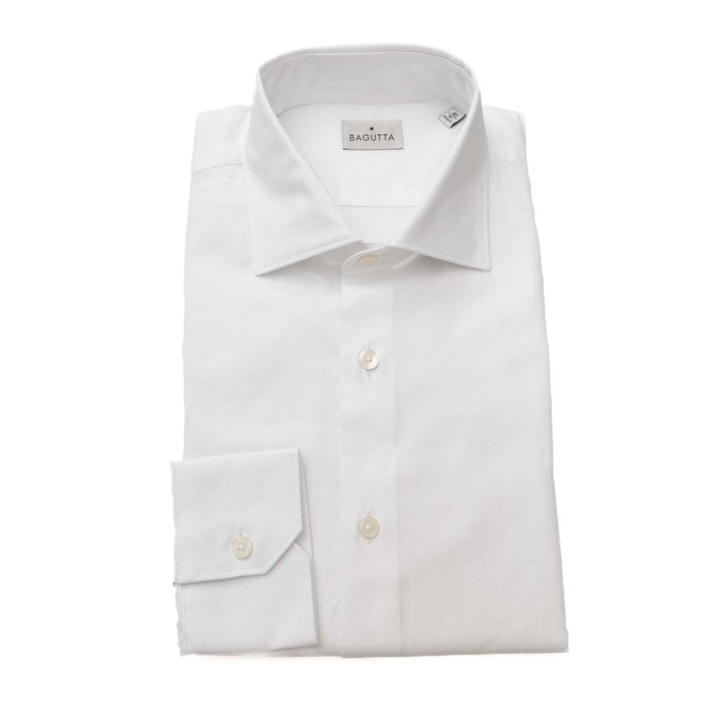 Camisa elegante de algodón blanco con cuello francés de Bagutta