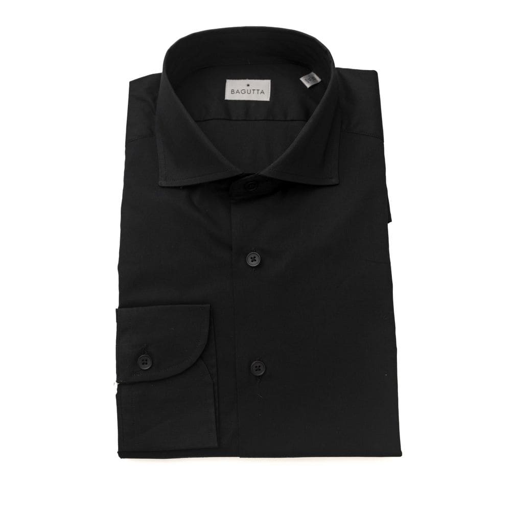 Camisa elegante negra de corte entallado con cuello francés de Bagutta