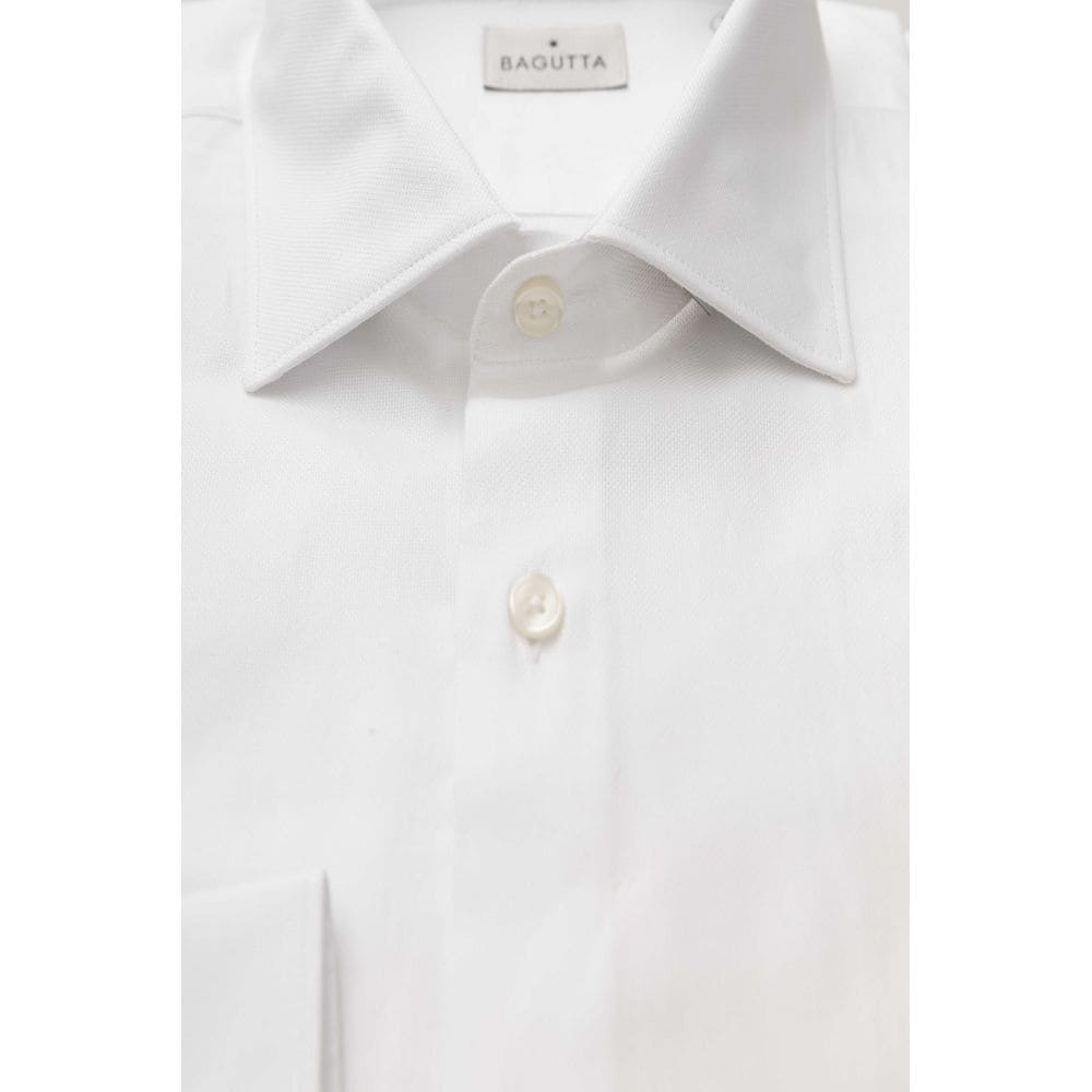 Camisa elegante de algodón blanco con cuello francés de Bagutta