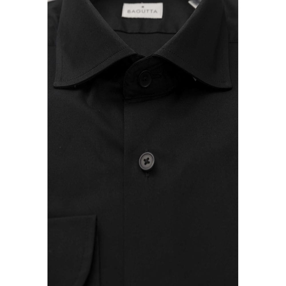 Camisa elegante negra de corte entallado con cuello francés de Bagutta