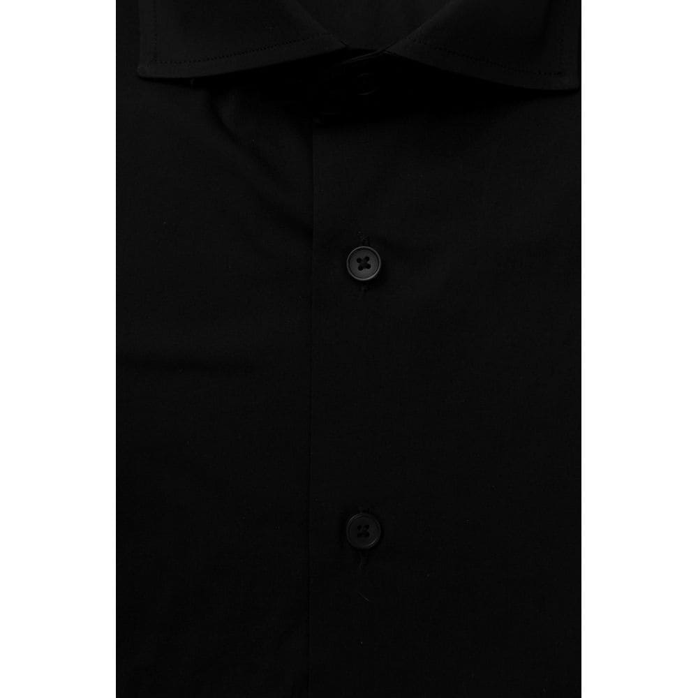 Camisa elegante negra de corte entallado con cuello francés de Bagutta