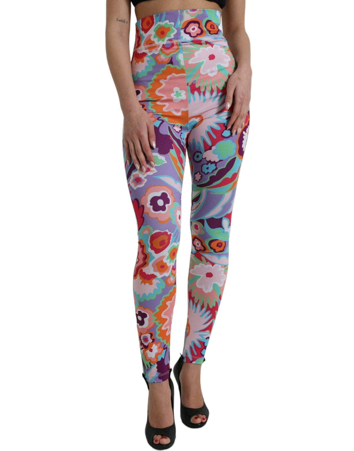 Leggings de cintura alta con estampado floral encantador de Dolce &amp; Gabbana