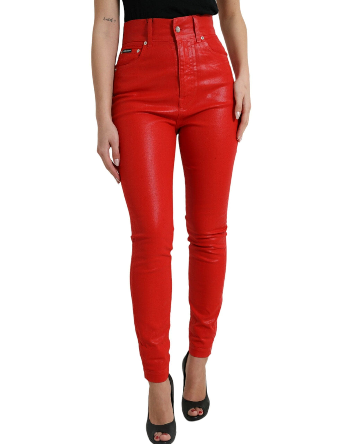 Jean stretch taille haute élégant Dolce &amp; Gabbana en rouge