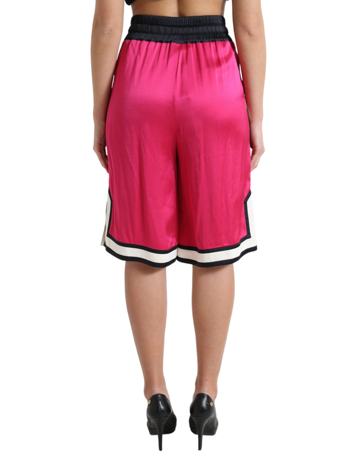 Pantalones cortos de jersey con cintura alta y estilo chic en color rosa de Dolce &amp; Gabbana