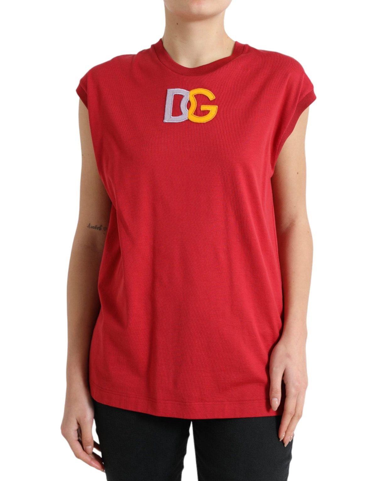 Elegante camiseta sin mangas de algodón con cuello redondo en color rojo de Dolce &amp; Gabbana