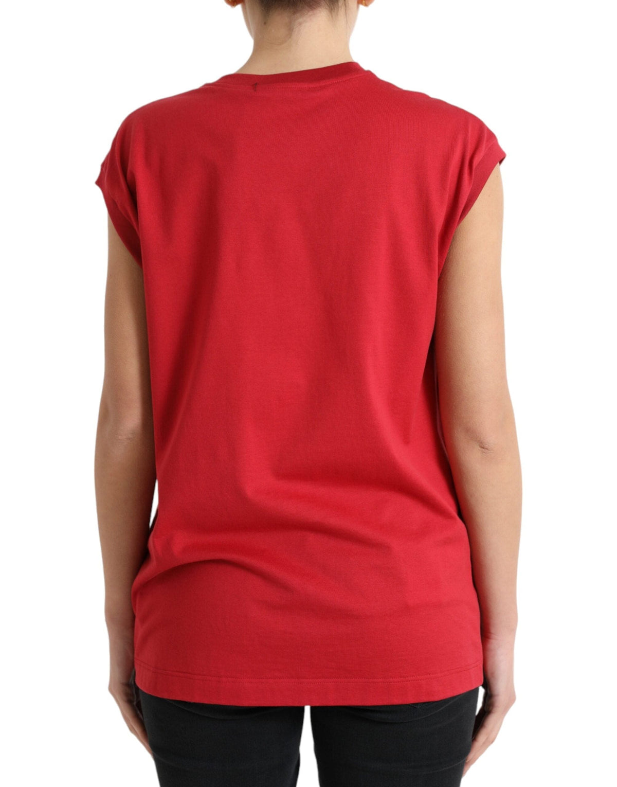 Elegante camiseta sin mangas de algodón con cuello redondo en color rojo de Dolce &amp; Gabbana