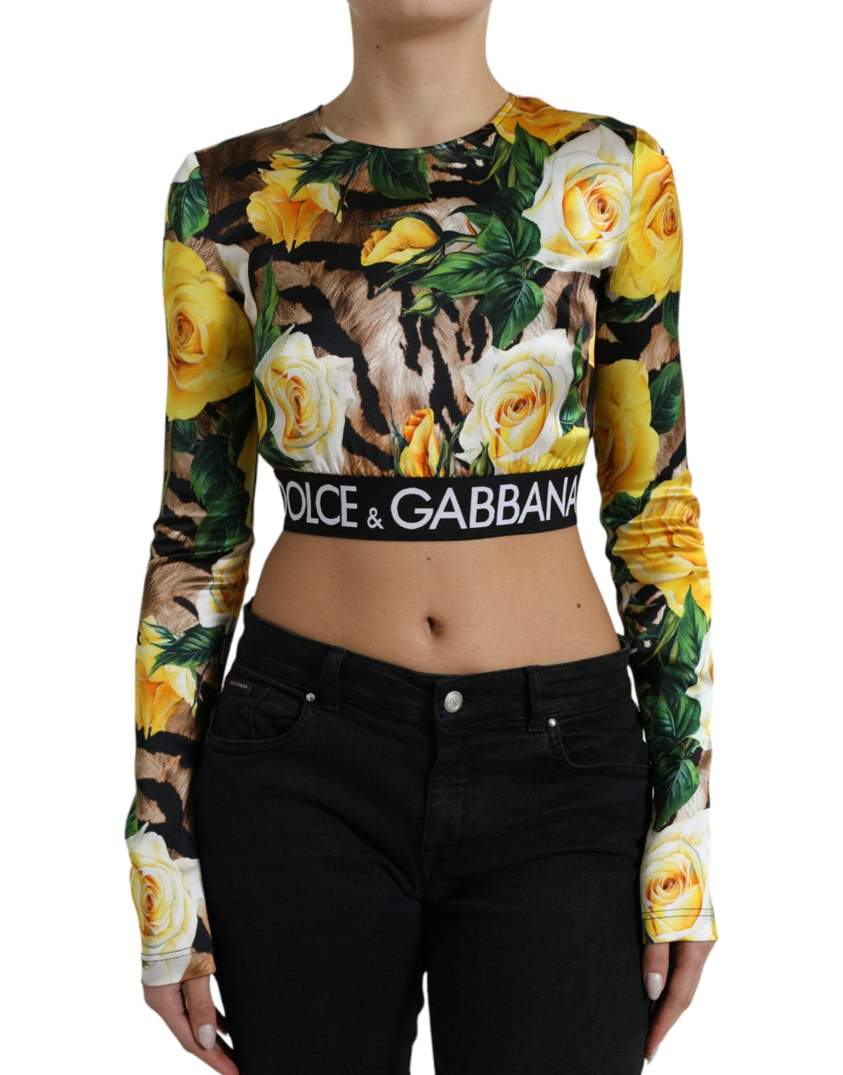 Blusa elegante corta con estampado floral de Dolce &amp; Gabbana