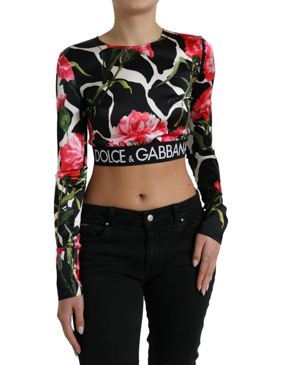 Blusa elegante corta con estampado floral de Dolce &amp; Gabbana