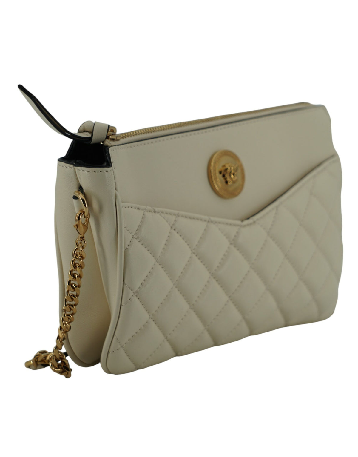 Elegante bolso bandolera de piel de cordero blanca de Versace