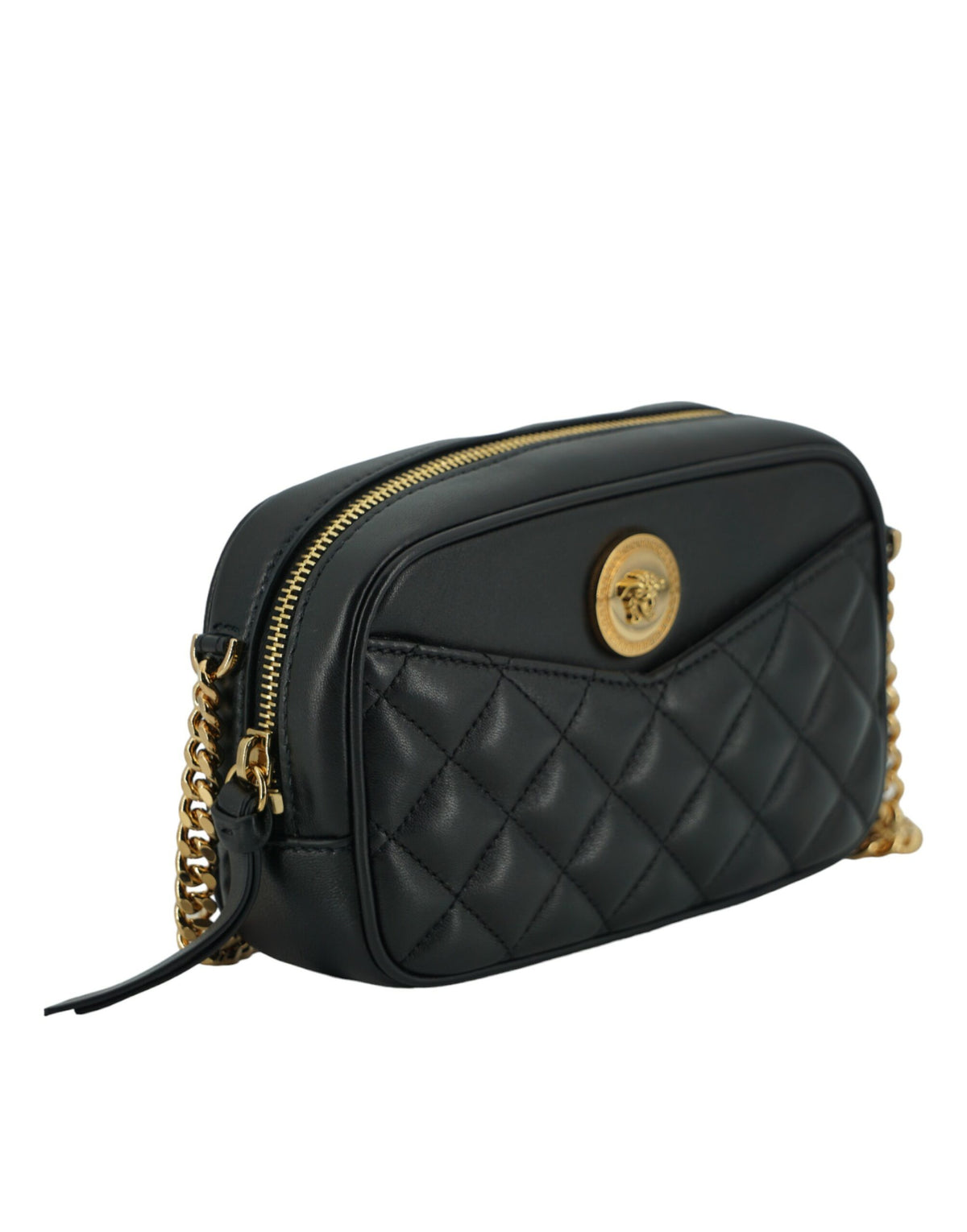 Bolso bandolera pequeño elegante de piel negra de Versace