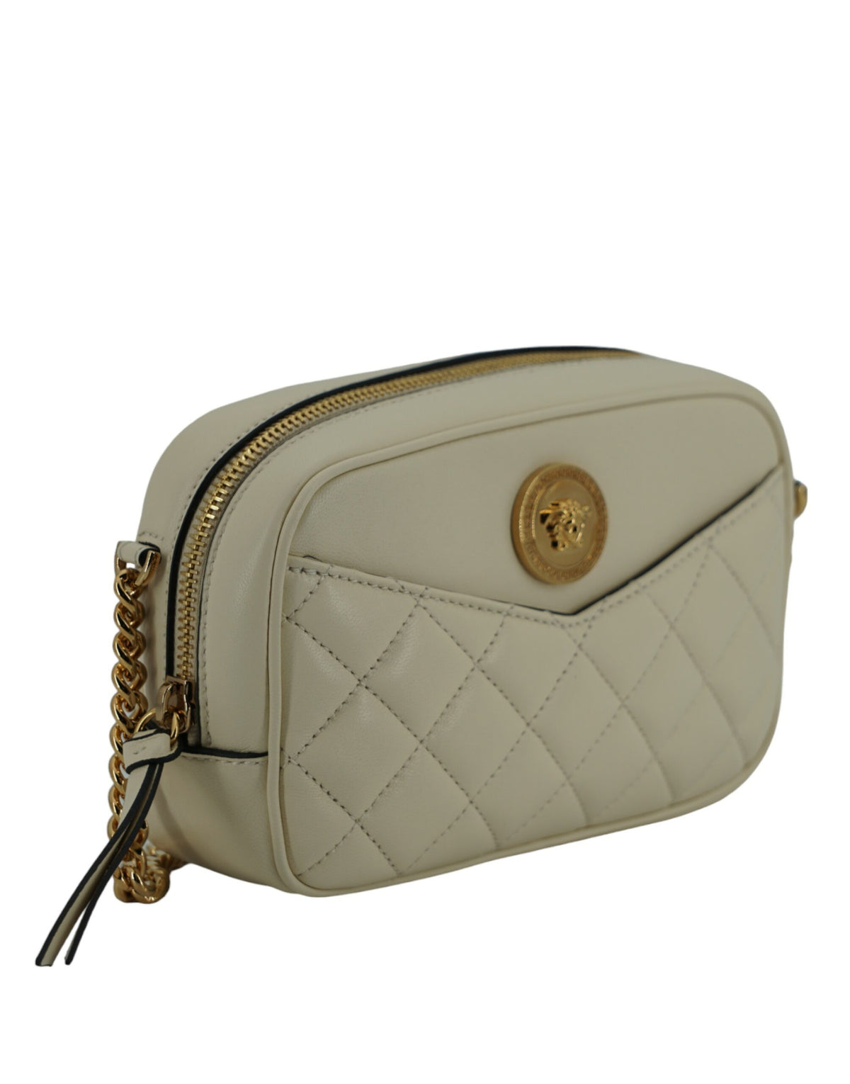 Bolso elegante para cámara de piel de cordero blanca de Versace