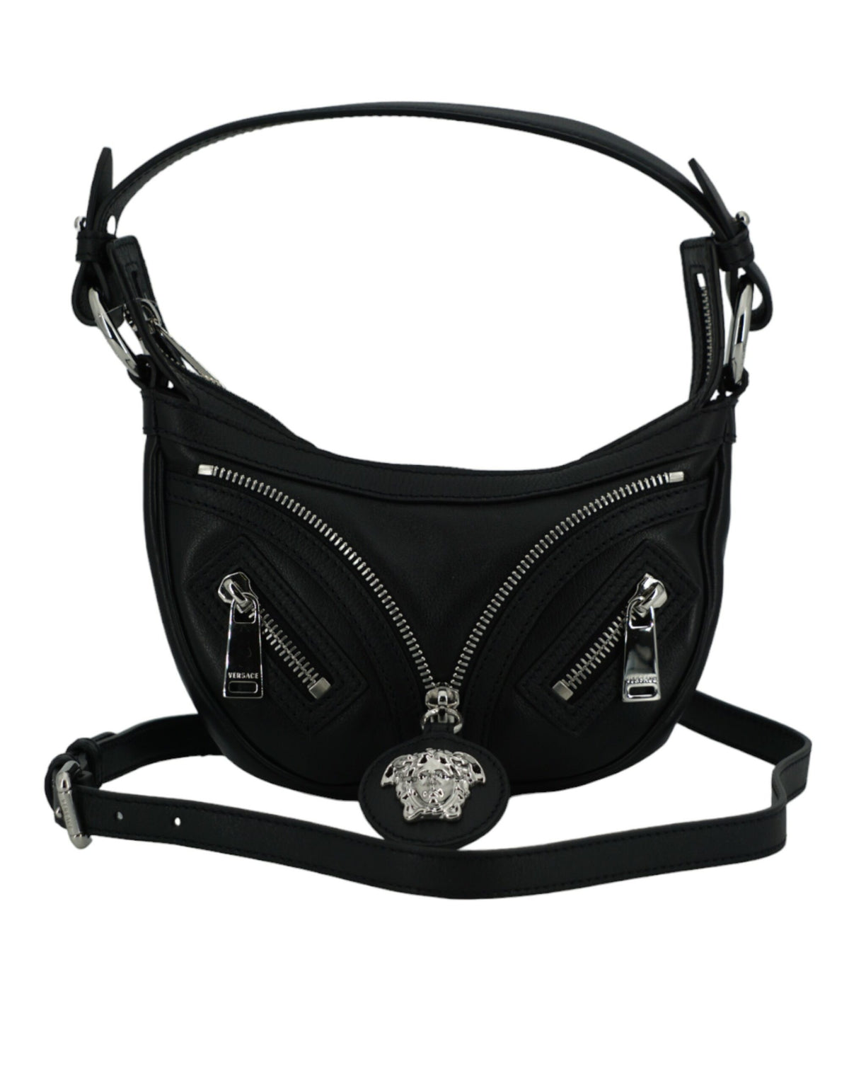 Bolso de hombro mini elegante estilo hobo de color negro de Versace