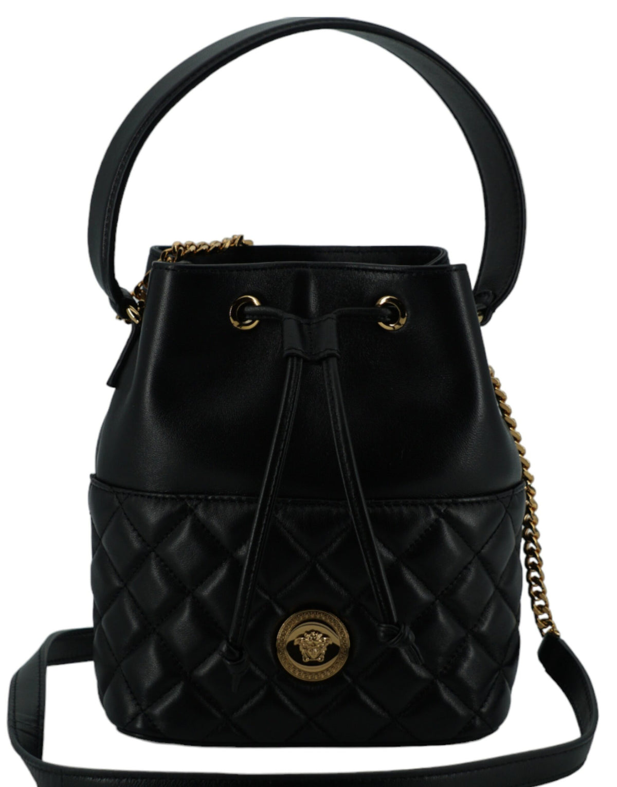 Sac seau élégant en cuir noir Versace