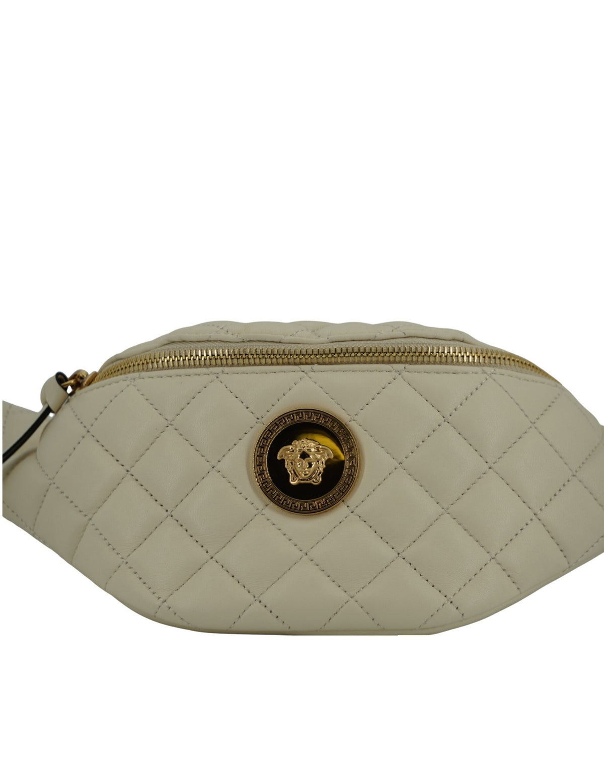 Elegante bolso con cinturón de piel de cordero blanca de Versace