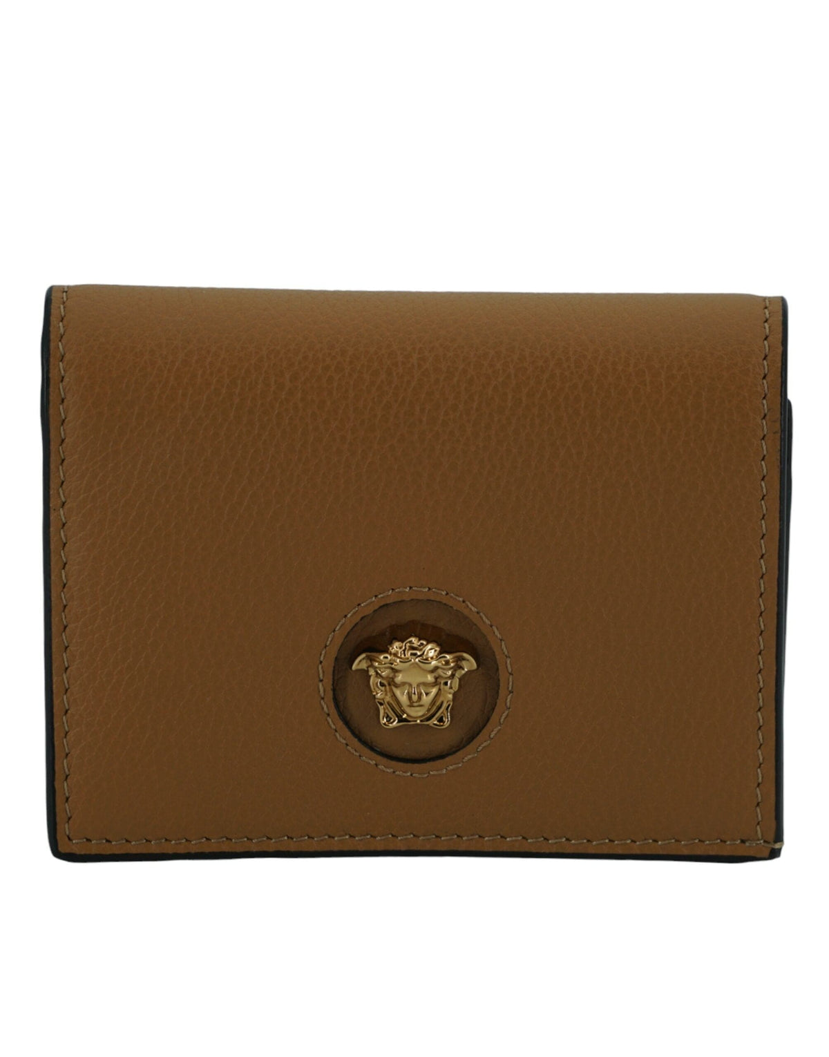 Portefeuille compact élégant en cuir Versace en marron