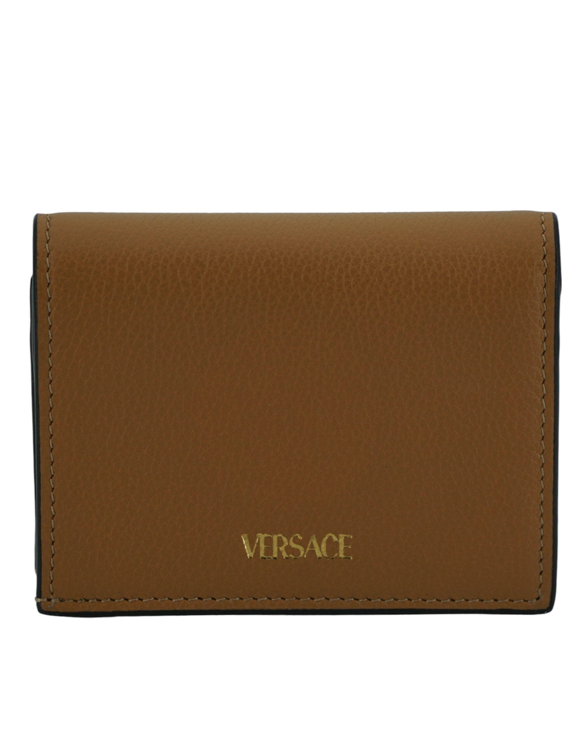 Cartera elegante y compacta de piel de color marrón de Versace