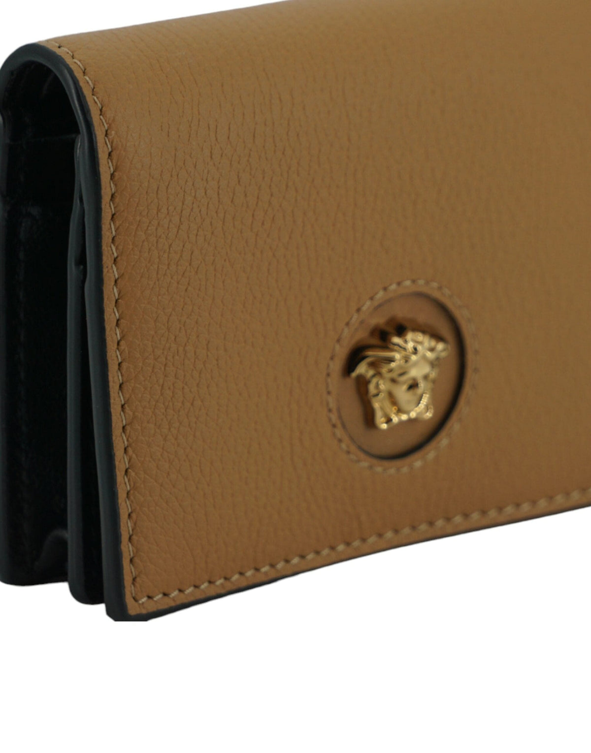 Portefeuille compact élégant en cuir Versace en marron