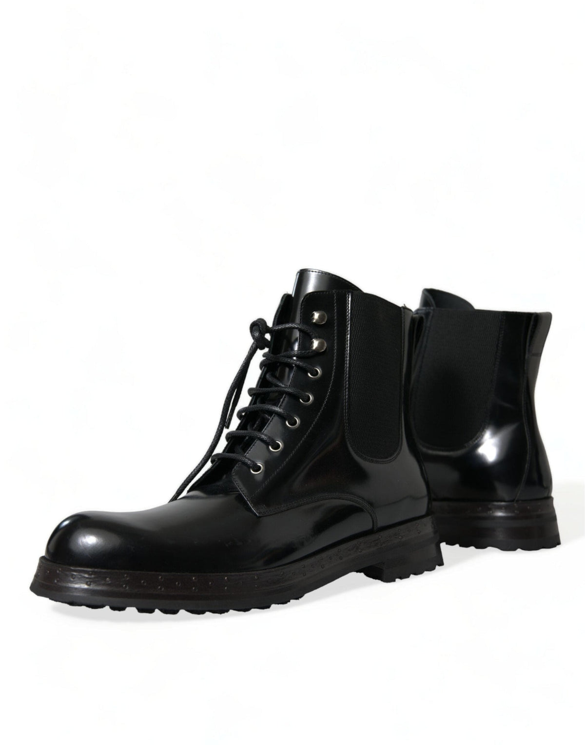 Bottes mi-mollet élégantes en cuir noir Dolce &amp; Gabbana pour hommes