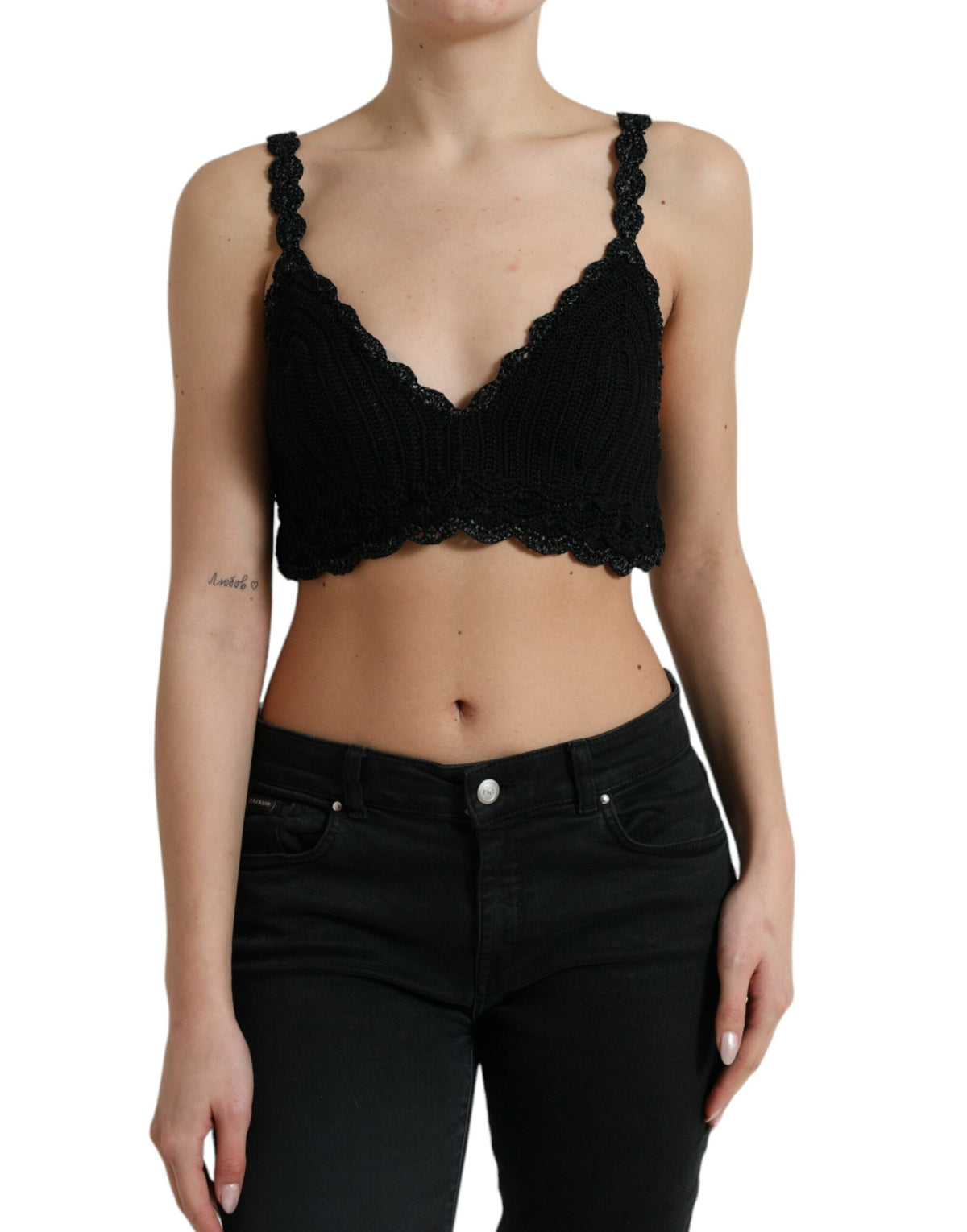 Elegante top con corsé de crochet negro de Dolce &amp; Gabbana