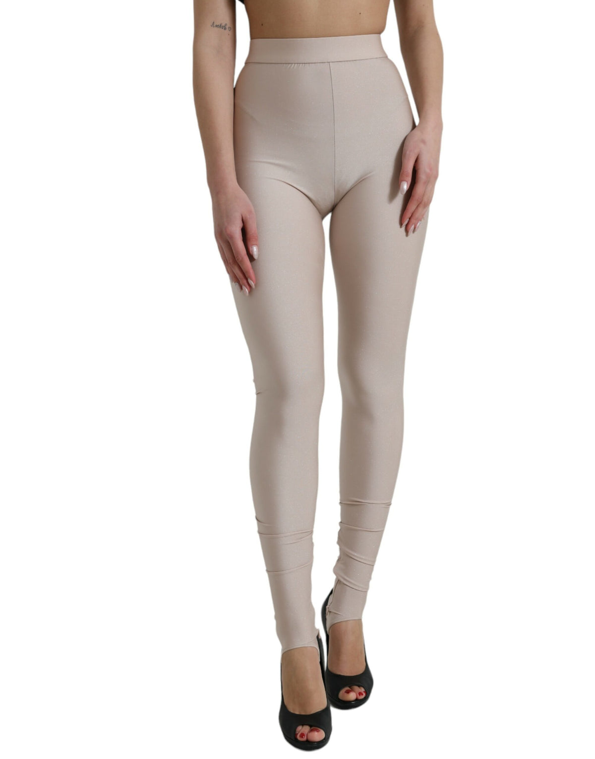 Leggings beige elegantes de cintura alta de Dolce &amp; Gabbana