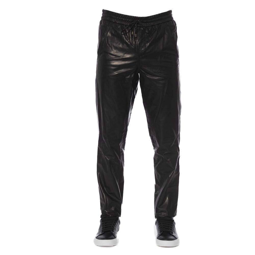 Pantalones de cuero negro elegante Trussardi para hombre