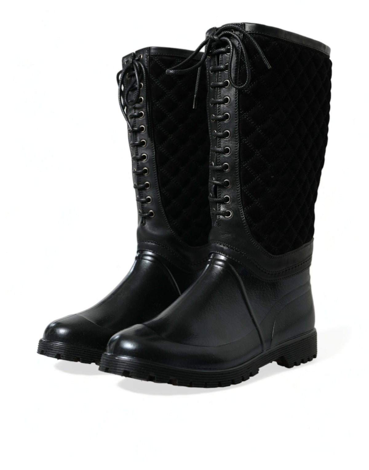 Dolce & Gabbana Elegant Quilted Lace-Up Rain Boots