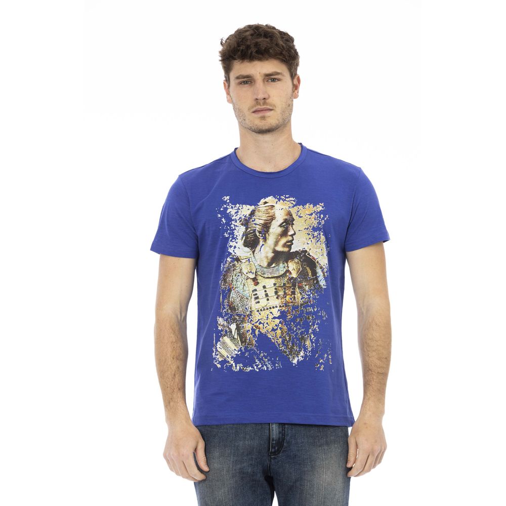 T-shirt Trussardi Action Sleek en coton bleu avec imprimé unique sur le devant