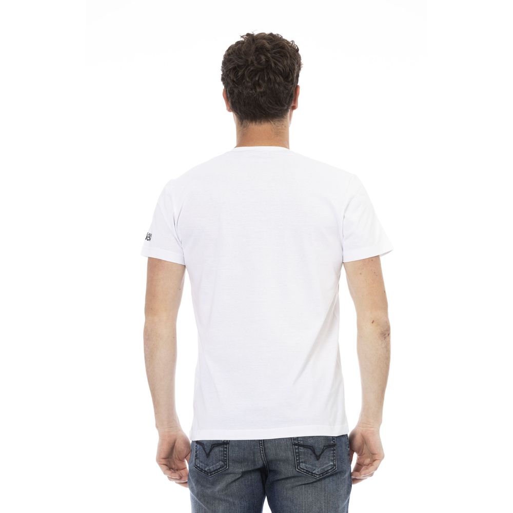 Camiseta elegante blanca con escote en V y estampado frontal Trussardi Action