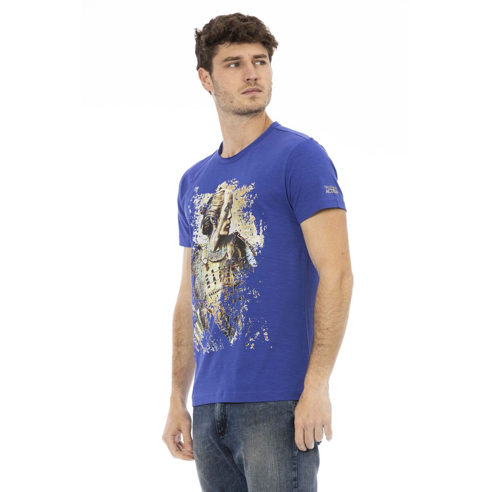 T-shirt Trussardi Action Sleek en coton bleu avec imprimé unique sur le devant