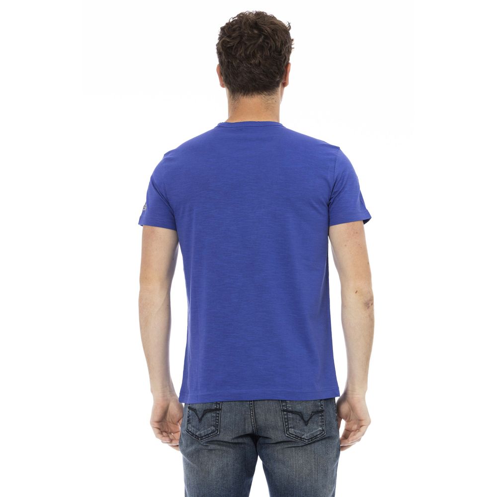 T-shirt Trussardi Action Sleek en coton bleu avec imprimé unique sur le devant