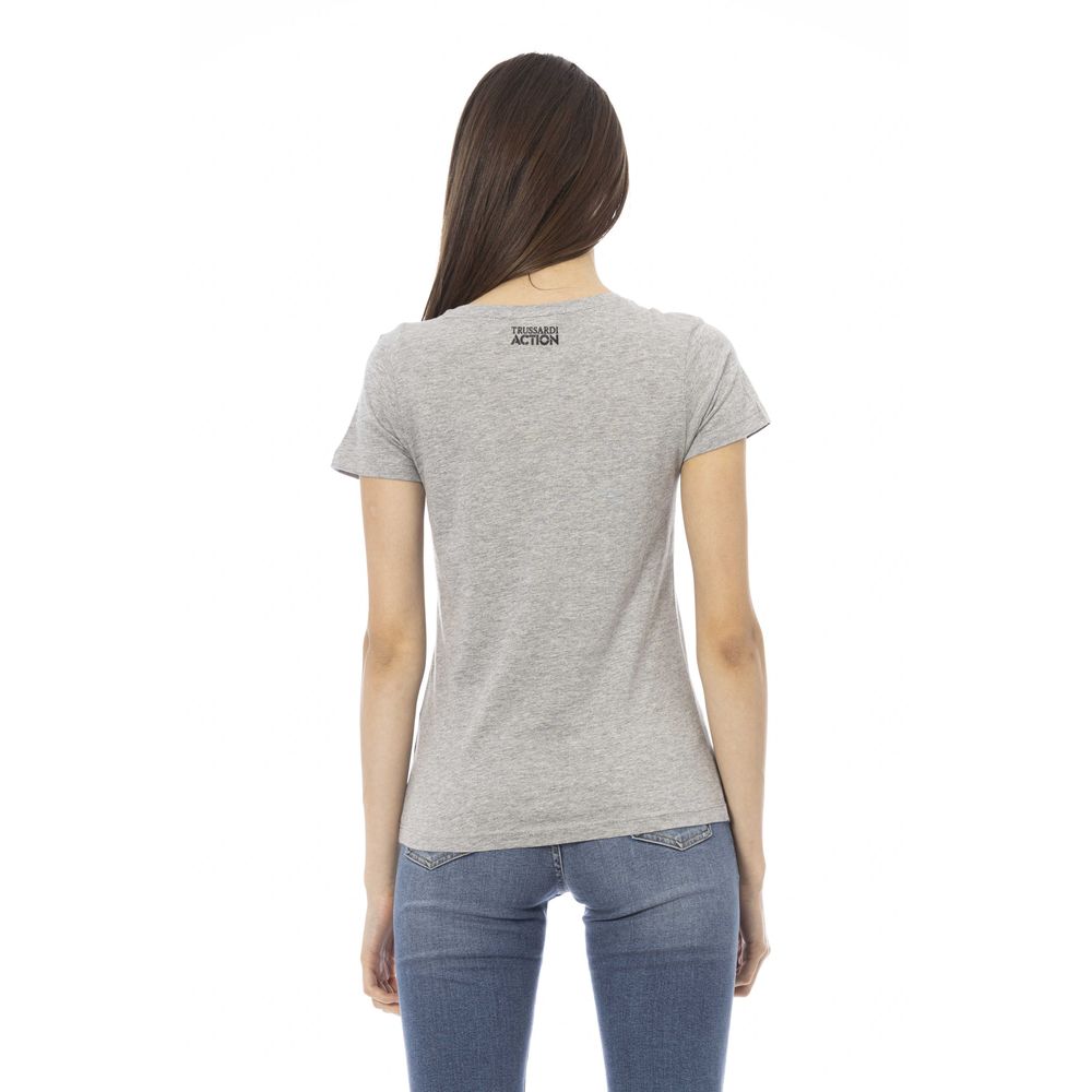 Elegante camiseta gris con cuello en V y estampado frontal Trussardi Action