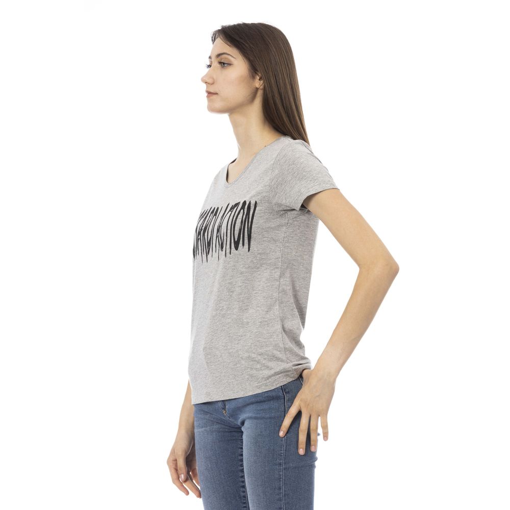 Elegante camiseta gris con cuello en V y estampado elegante de Trussardi Action