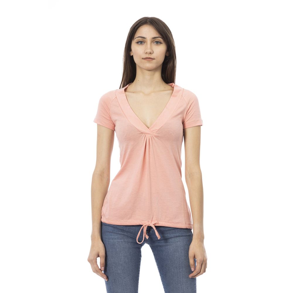 Elegante camiseta de manga corta rosa con estampado elegante Trussardi Action