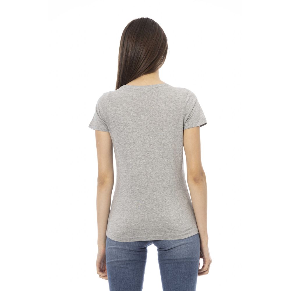 T-shirt gris élégant à col en V avec imprimé chic Trussardi Action