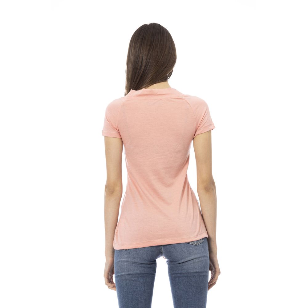 Elegante camiseta de manga corta rosa con estampado elegante Trussardi Action