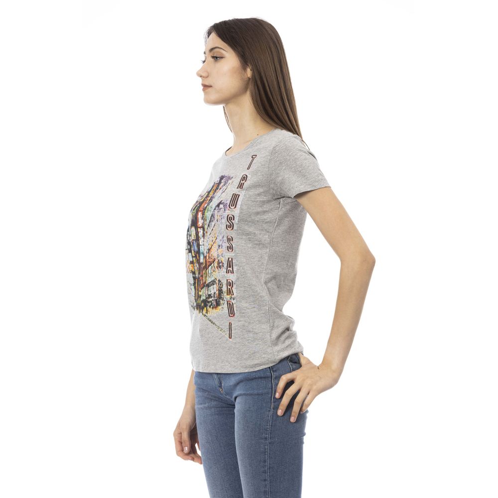 T-shirt Trussardi Action Chic en coton mélangé gris avec imprimé unique