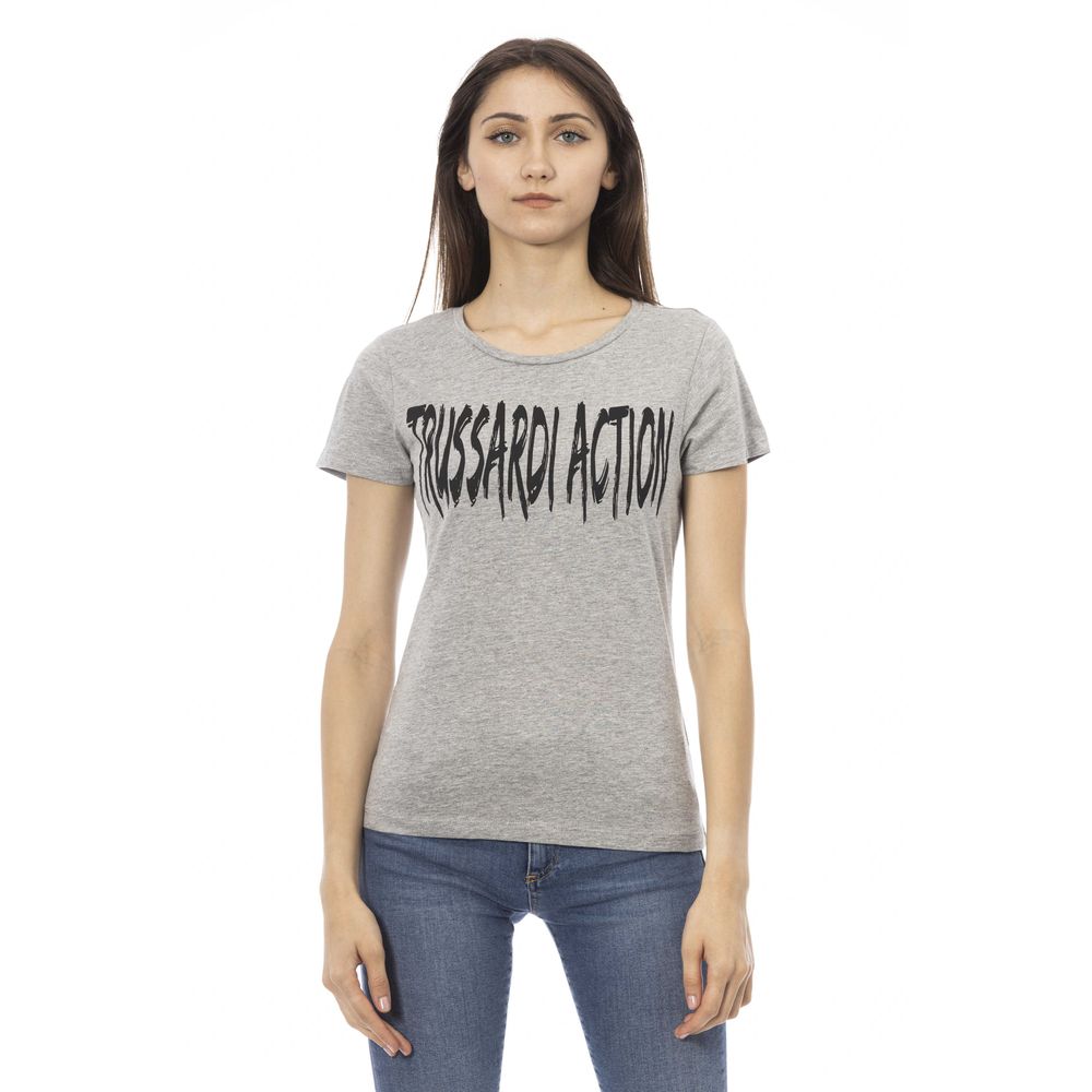 Camiseta elegante de mezcla de algodón gris con estampado elegante Trussardi Action