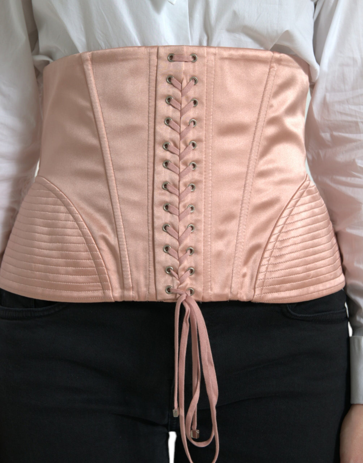 Dolce & Gabbana Elegant Pink Lace-Up Corset Belt