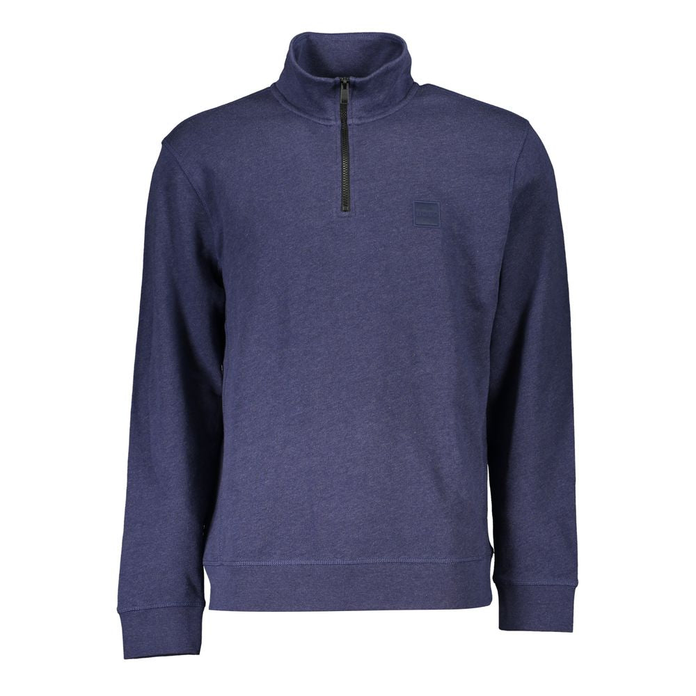 Sudadera elegante con media cremallera y tejido orgánico azul de Hugo Boss