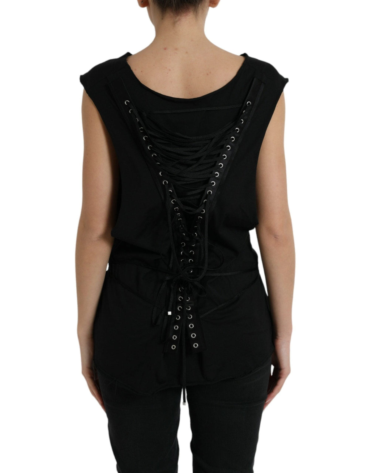 Elegante camiseta negra de cuello redondo de Dolce &amp; Gabbana