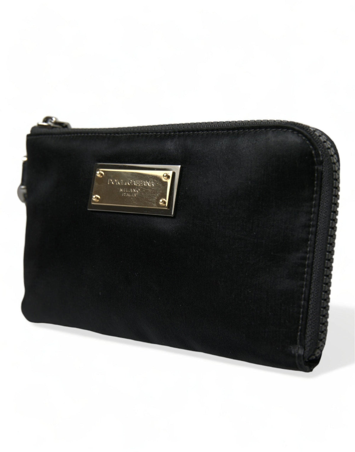 Elegante bolso de mano de piel de nailon negra con detalles plateados de Dolce &amp; Gabbana