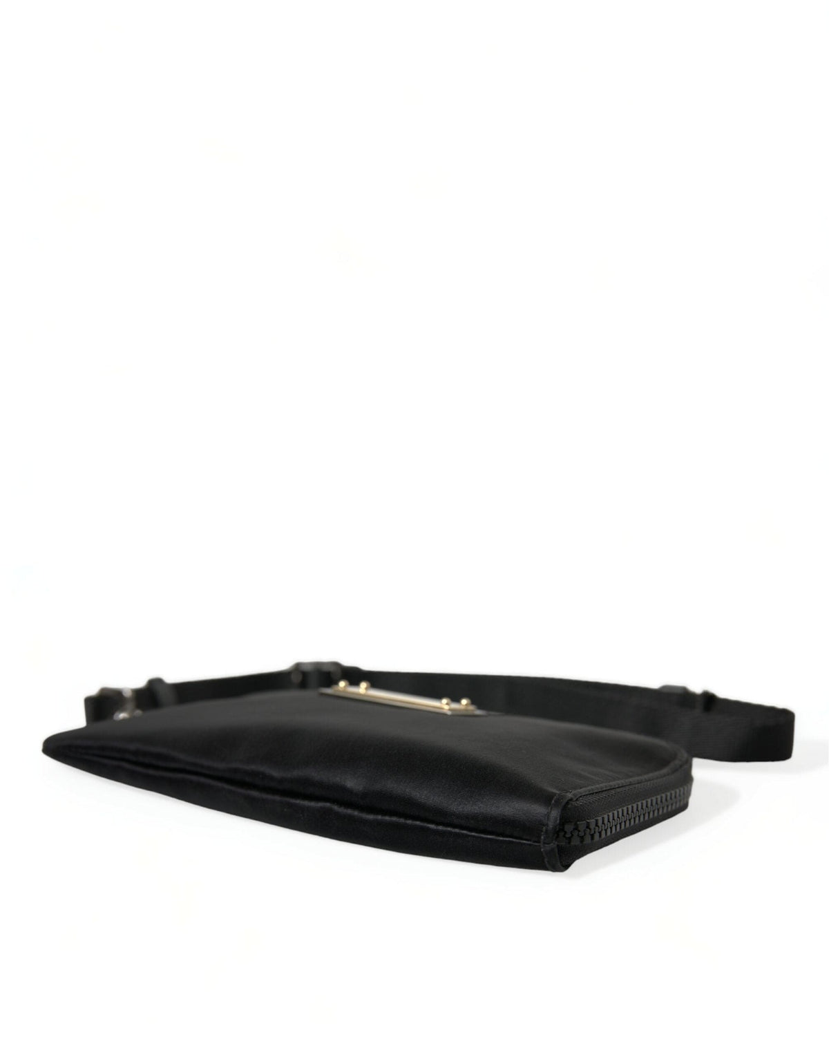 Pochette élégante en cuir et nylon noir Dolce &amp; Gabbana avec détails argentés