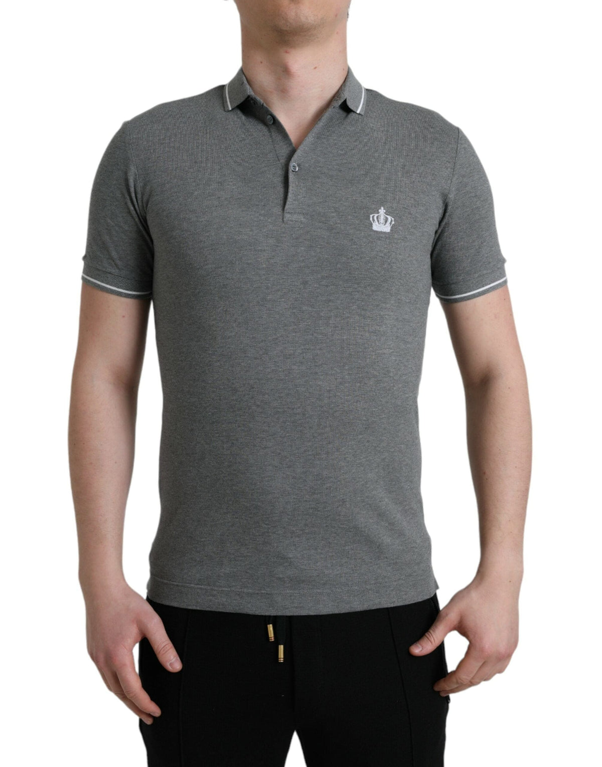 T-shirt polo élégant en coton gris Dolce &amp; Gabbana