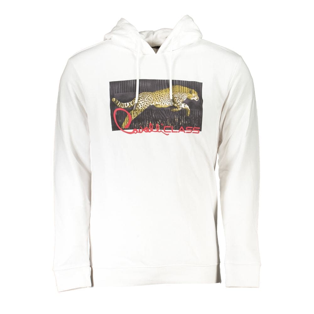 Sudadera con capucha blanca elegante Cavalli Class con estampado exclusivo