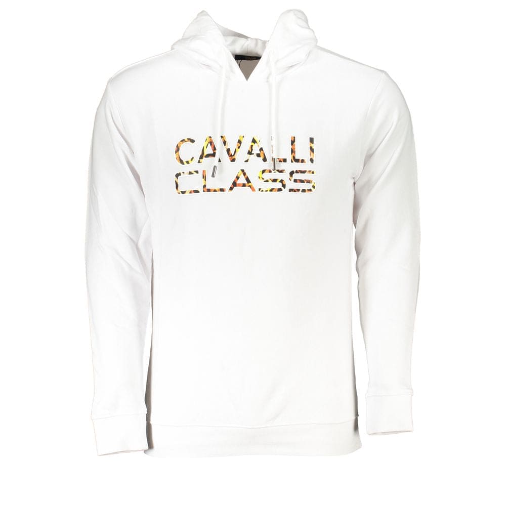 Sudadera elegante con capucha blanca y estampado de logotipo de Cavalli Class