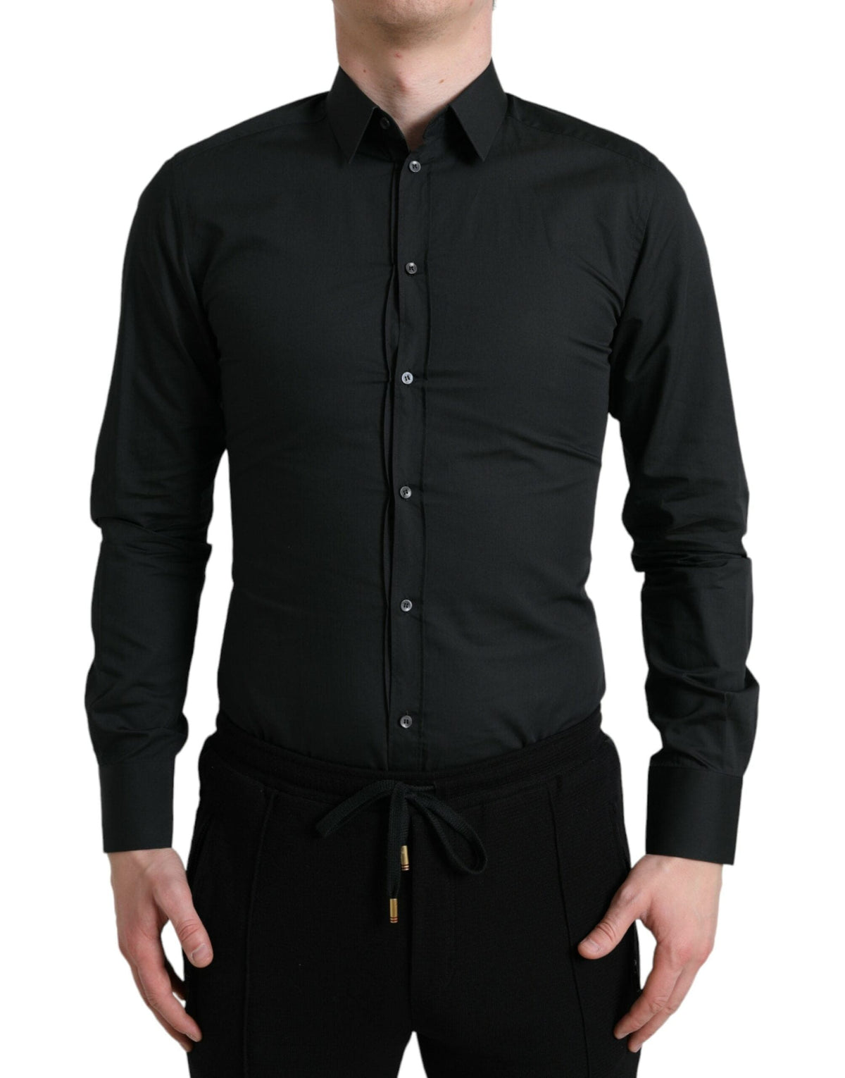 Chemise habillée en soie mélangée noire élégante Dolce &amp; Gabbana