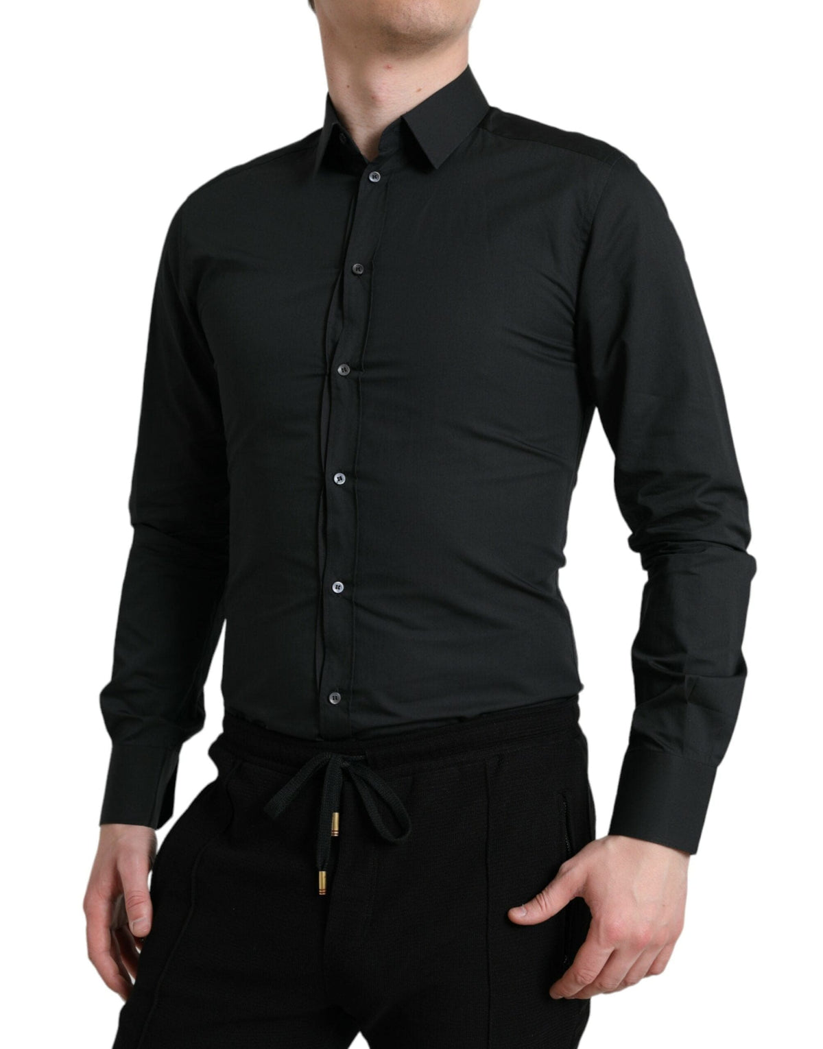 Chemise habillée en soie mélangée noire élégante Dolce &amp; Gabbana