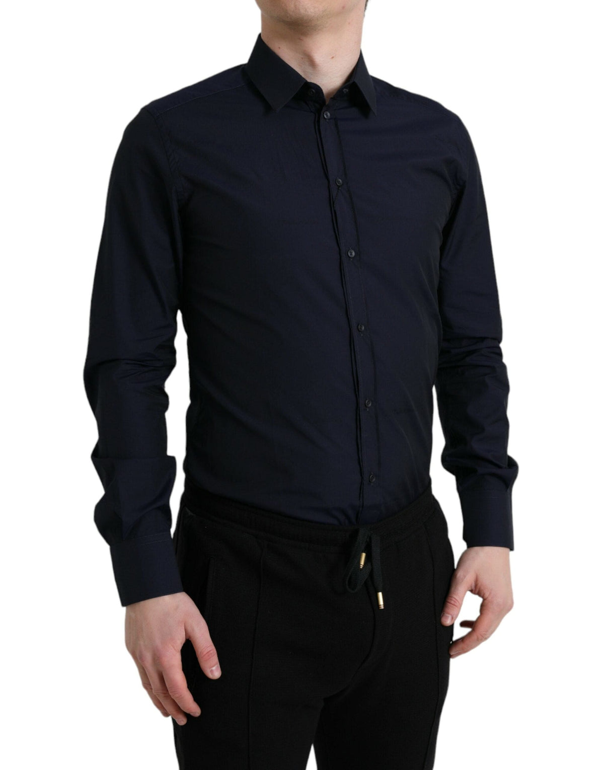 Camisa elegante de vestir en jacquard azul marino de Dolce &amp; Gabbana