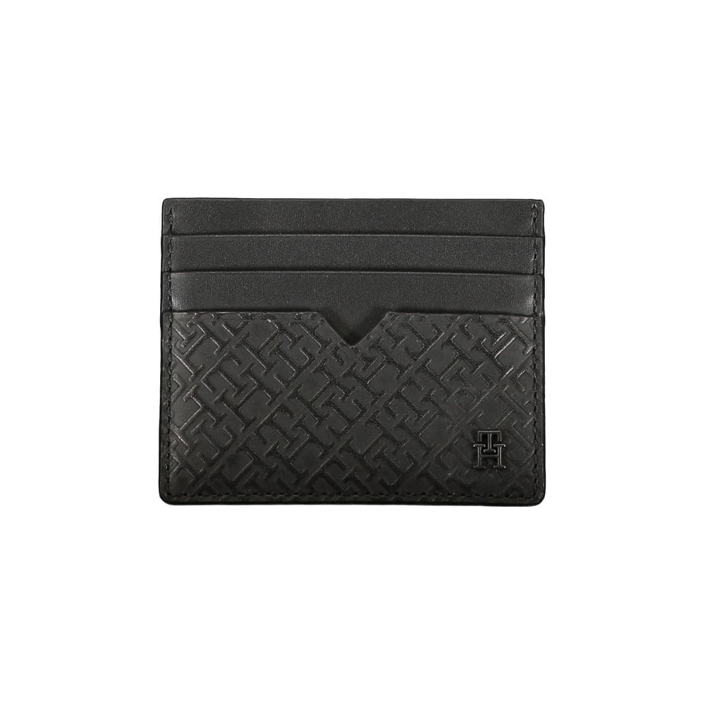 Tommy Hilfiger Sleek Black Leather Card Holder with Contrast Detail