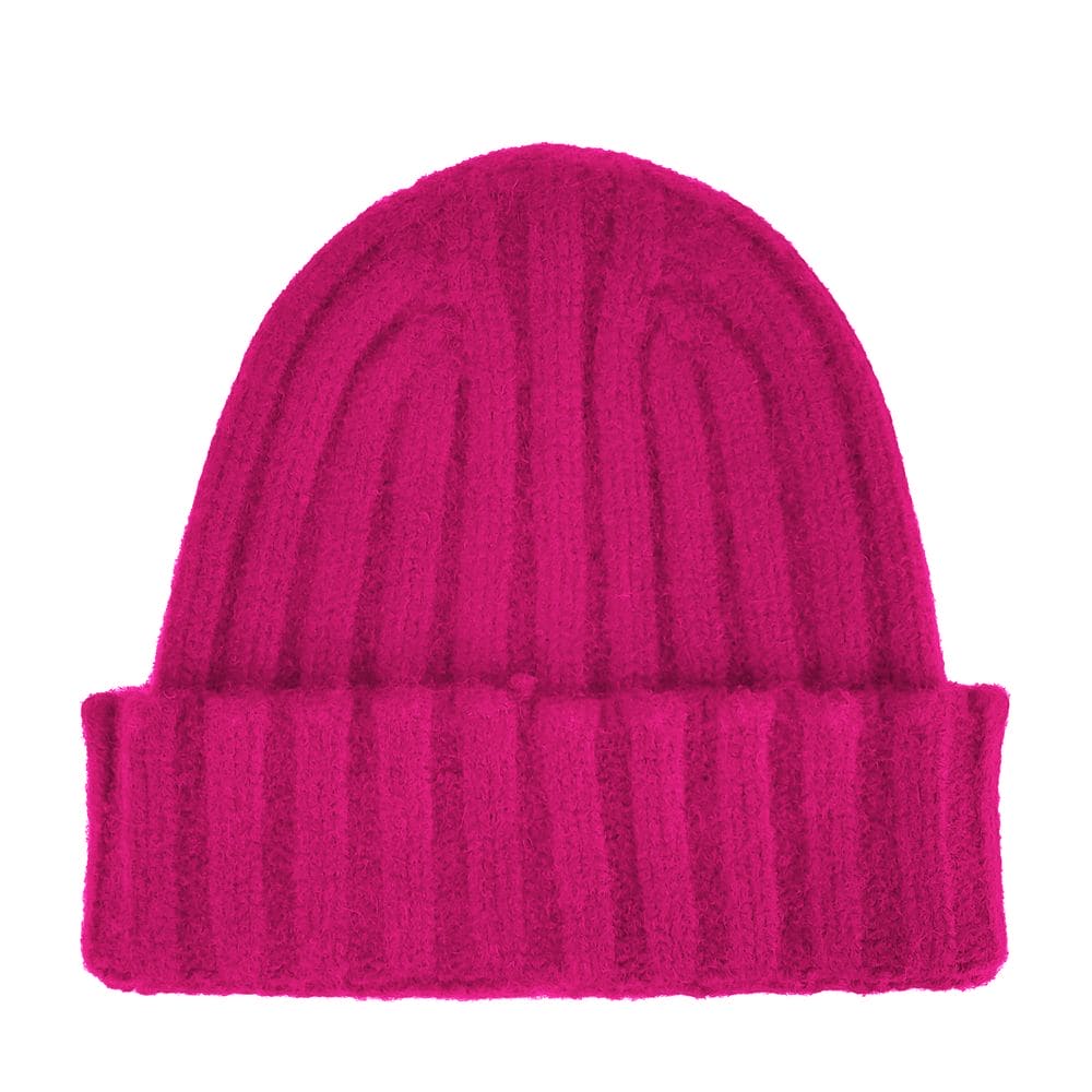 Gorro de cachemira acanalado fucsia fabricado en Italia